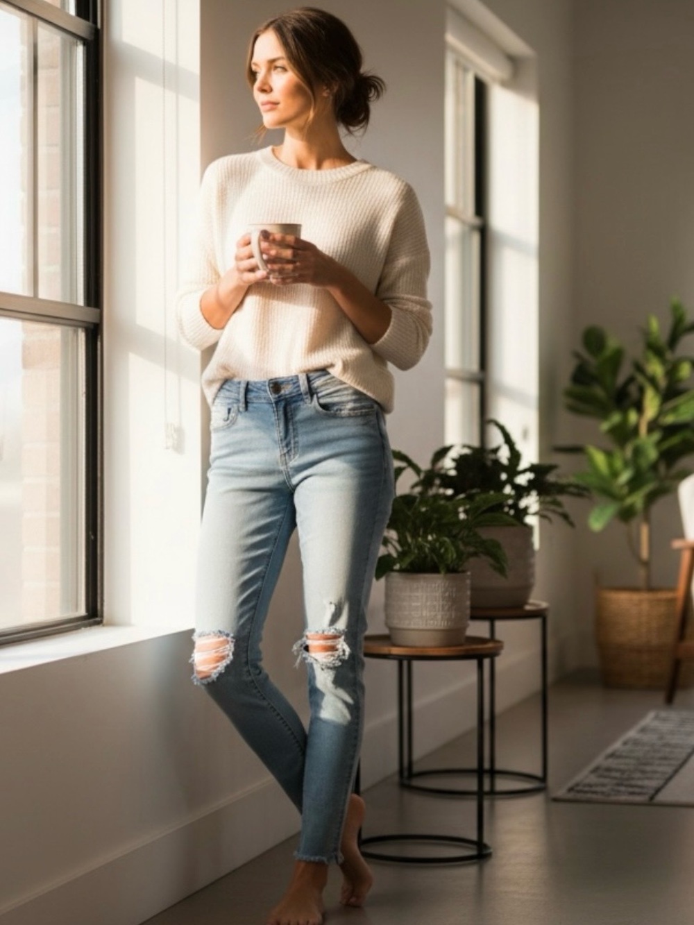 American Eagle Outfitters Light Blue Distressed Skinny Jeans